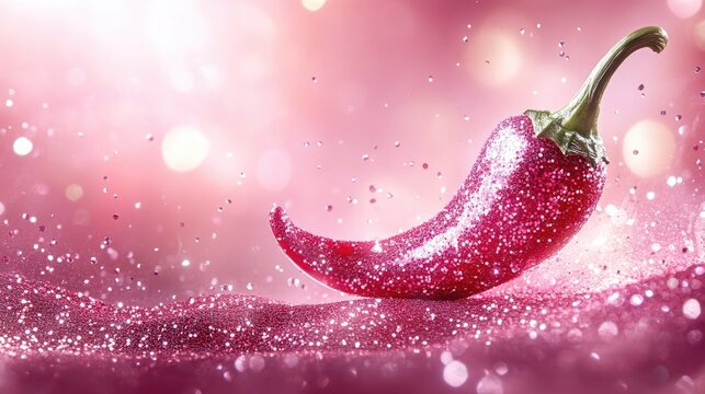 Sparkling glitter red chili pepper with bokeh background