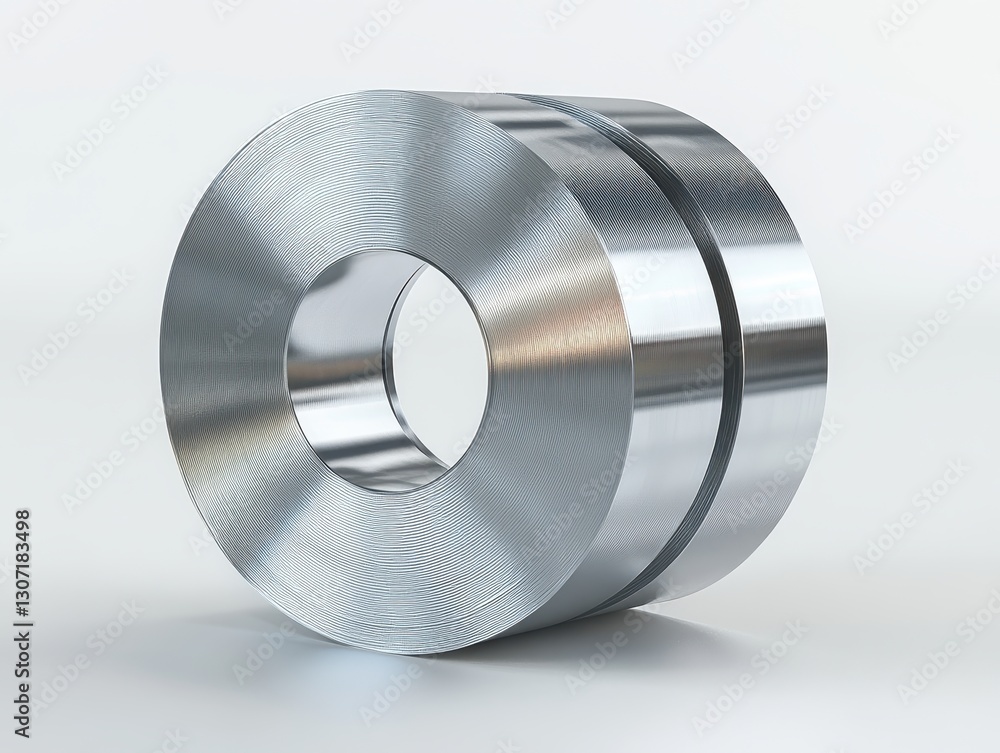 Poster metallic cylinder with a central hole and smooth surface showing reflection in a studio setting