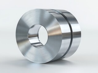 Metallic Cylinder with a Central Hole and Smooth Surface Showing Reflection in a Studio Setting