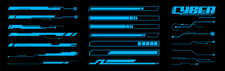 Blue Futuristic Borders Graphic elements, Isolated Cyber Interface, Tech Border, Layout, Hologram Template, Sci-fi visual illustration vector collection (Editable) © Moovor Lab