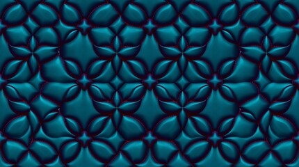 Fototapeta premium Teal Flower Pattern: A repeating pattern of stylized teal flowers fills the frame, creating a sense of depth and visual interest with a seamless design. 