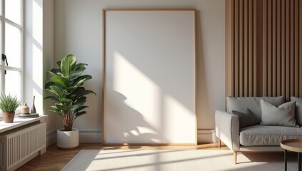 mock up poster frame in modern interior background, living room, Scandinavian style