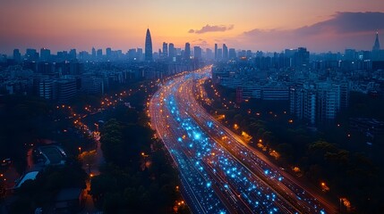 A connected smart city with digital infrastructure and seamless communication networks