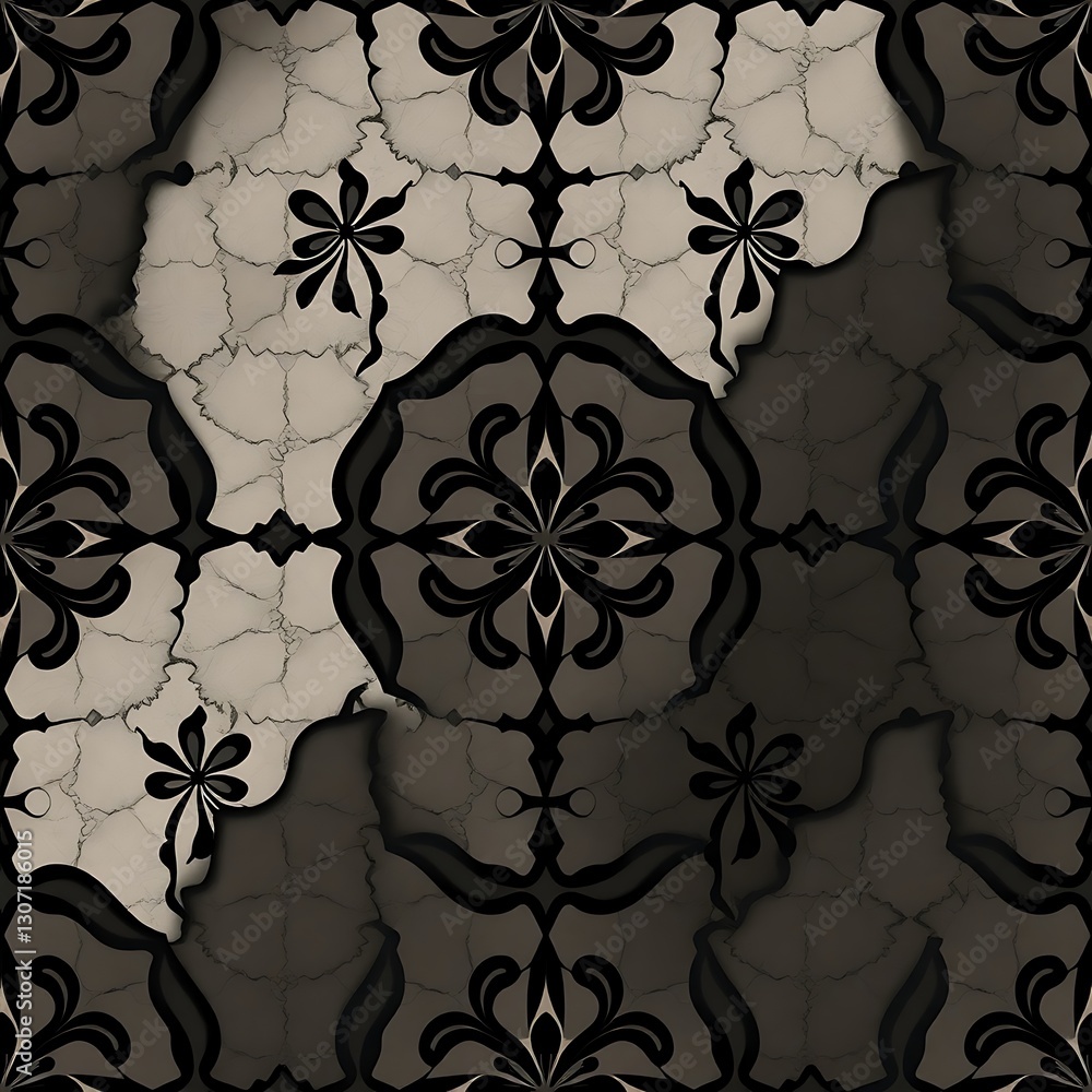 Poster elegant tile design: a seamless pattern of intricate floral and geometric tile designs in shades of 