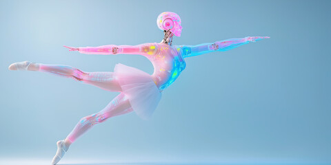 Illuminated ballet dancer performs with grace, blending technology and artistry in a mesmerizing display