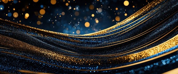 Abstract Blue and Gold Glitter Wave