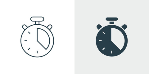 Stopwatch Vector Icon Set. Line and Solid Timer Symbol,  and Time Measurement Illustration