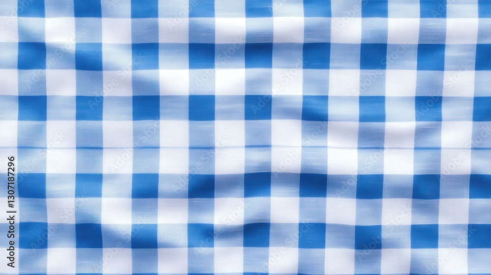 Poster a blue and white gingham fabric texture displaying a classic checkered pattern, creating a vibrant a