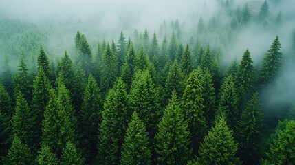 Fototapeta premium Misty Forest Canopy Aerial View