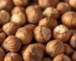 Fototapeta premium A close-up of the surface texture of nuts, showcasing detailed patterns, natural imperfections, and rich organic appearance.