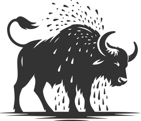 Buffalo shaking its whole body, shedding water animal vector silhouette