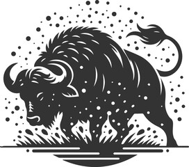 Buffalo shaking its whole body, shedding water animal vector silhouette