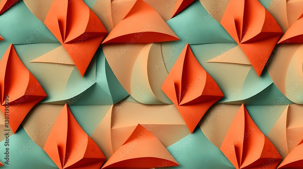 Aufkleber geometric paper art: a captivating display of origami-inspired folded paper in a repeating pattern, 