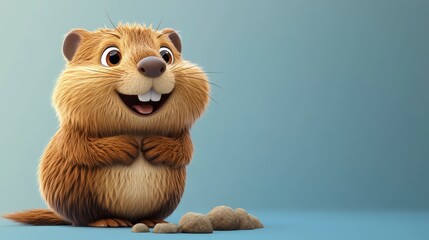 Adorable Brown Fluffy Groundhog Cartoon Character 3D Render