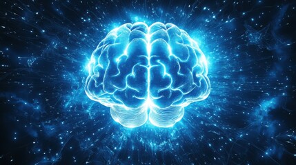 llustration of a glowing brain surrounded by light, symbolizing mental health and clarity, neuroscience, wellness, mental strength concept