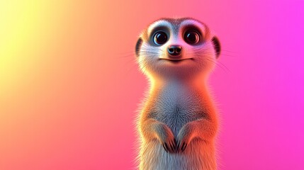 Fototapeta premium Adorable Cartoon Meerkat 3D Render with Pink and Orange Gradient Background