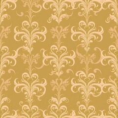 Fototapeta premium Royal pattern: Seamless vintage damask pattern in warm yellow color with intricate floral motifs and a timeless elegance. 