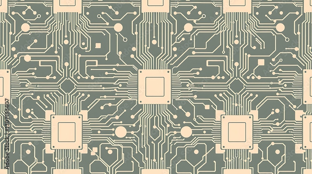 Poster circuitry symphony: a seamless, symmetrical pattern of intricate circuit board designs, reflecting t