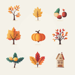 Autumn Trees, Pumpkin, and Fruit: A Charming Collection of Fall Elements