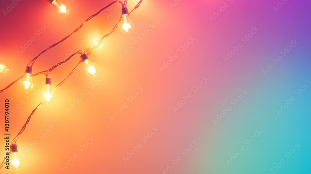Leinwandbilder colorful glowing lights arranged in a festive garland on a soft gradient background adding warmth to