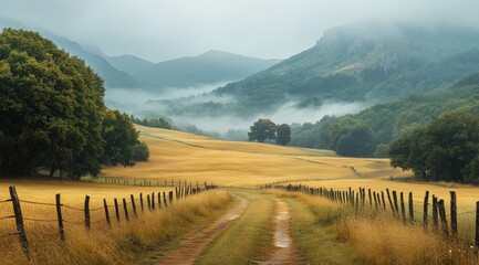 Naklejka premium mountainous landforms hill natural landscape mountain grassland highland landscape ecoregion valley rural area