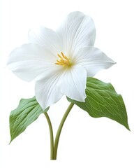 Fototapeta premium Delicate white flower with green leaves.