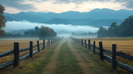 Obraz premium mountainous landforms hill atmospheric phenomenon natural landscape mountain mist grassland ecoregion highland landscape