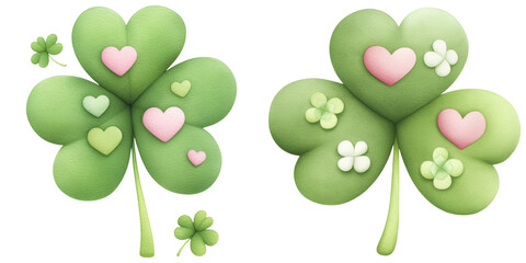 Naklejka premium Clover field clipart with bright green tones and heart shapes, symbolizing luck