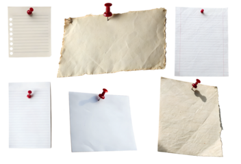 Collection of white note sheets isolated on transparent background. Concept for news, notes, and information.