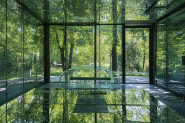 Transparent glass room. AI generated illustration.