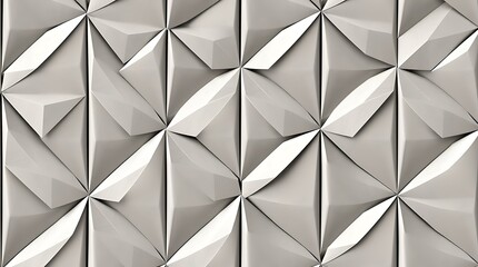 Geometric 3D Pattern: Abstract geometric pattern featuring interconnected, faceted, white triangles forming a repeating, textured pattern. The graphic has a subtle, light grey undertone and a sharp.