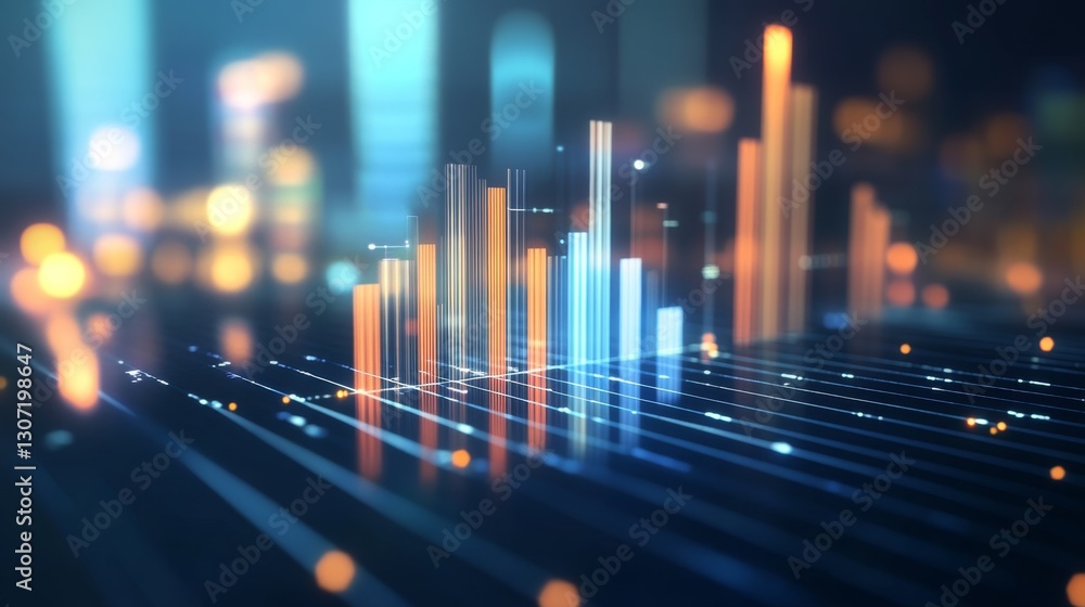 Aufkleber a professional d bar graph with depth and soft reflections, representing data trends in a visually m