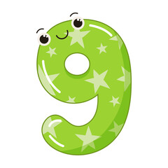 Vector illustration of colorful number nine with eyes for children