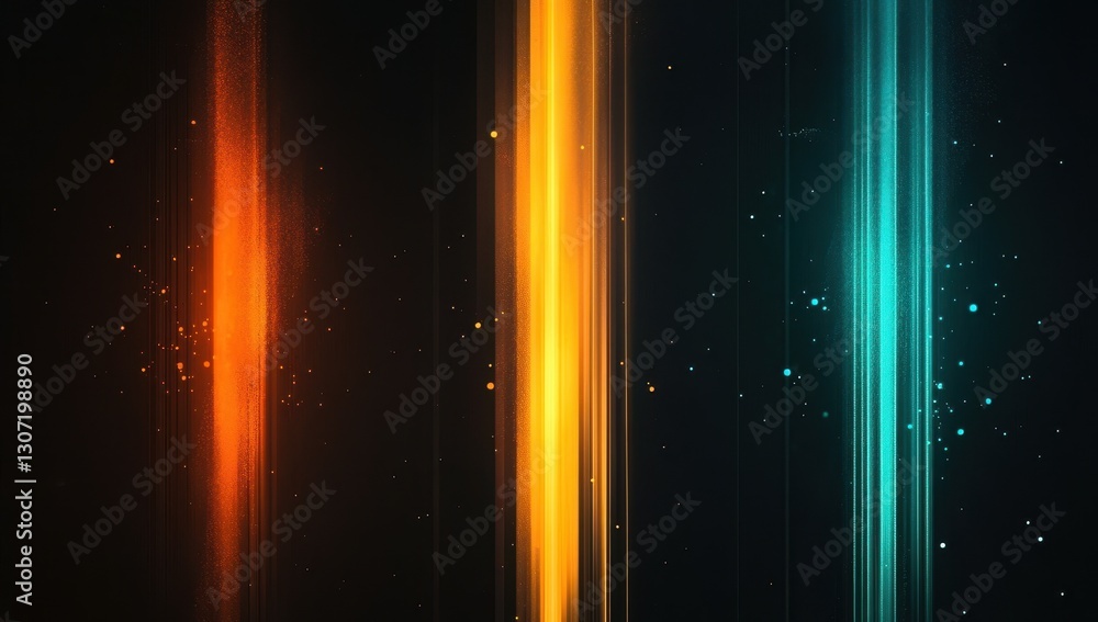 Poster vibrant color streaks in dark background with light particles for abstract design and modern art pro