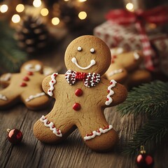 Festive Gingerbread Man on Wooden Table