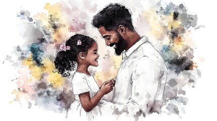 Watercolor painting depicting a joyful loving moment between a father and son capturing the essence of familial connection warmth and cherished bonding
