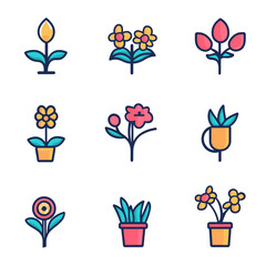 Assorted Flower Icons: Floral, Garden, Spring, Nature, Bloom, Blossom Designs
