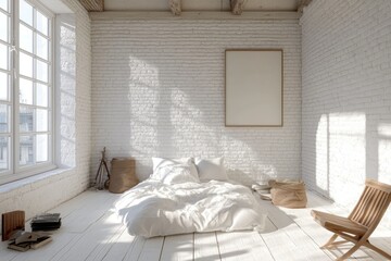 White brick room side, modern and minimalistic. AI generated illustration.