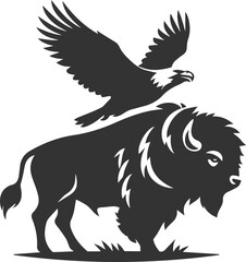 Buffalo with an eagle flying overhead animal vector silhouette © LUTHFAN NAHAR LABONY