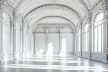 Obraz premium White exhibition hall interior. AI generated illustration.