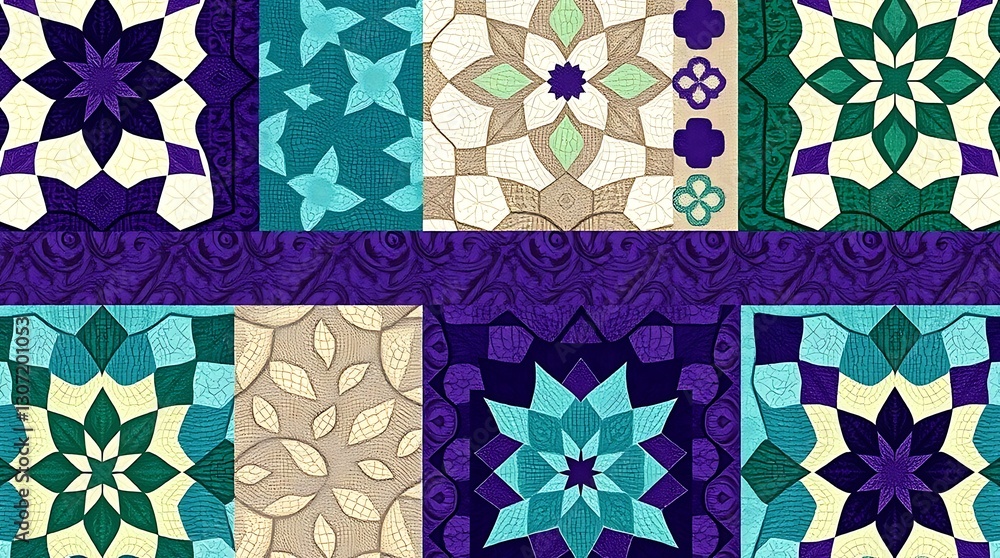 Poster mosaic pattern with geometric designs:a meticulously crafted mosaic tile pattern showcasing a vibran