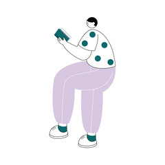 Man reading a book sitting quietly vector illustration of a person.