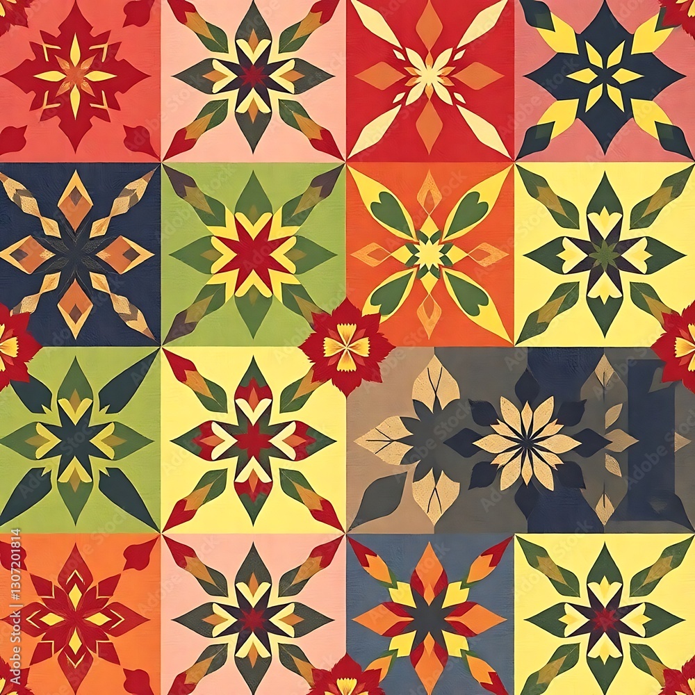 Poster colorful patterned tiles: a vibrant arrangement of decorative tiles displaying a kaleidoscope of col