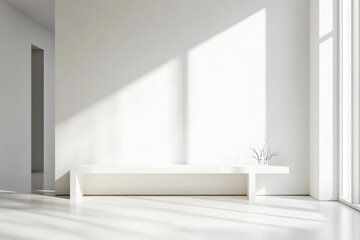 White interior with bench, minimalist. AI generated illustration.