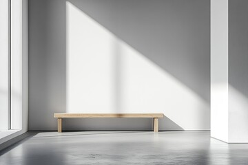 Fototapeta premium White interior with bench, minimalist. AI generated illustration.