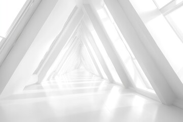 Obraz premium White interior with long corridor in modern space. AI generated illustration.