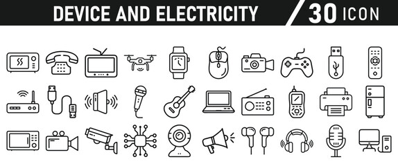 Device and electronics icon set, device, technology, mobile, web, set, icon, computer, and Electricity Icons