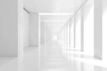 Fototapeta premium White interior with long corridor in modern space. AI generated illustration.