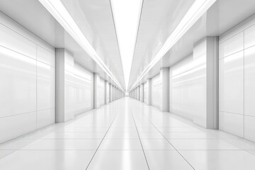Obraz premium White interior with long corridor in modern space. AI generated illustration.