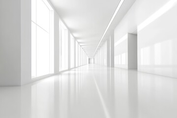 Fototapeta premium White interior with long corridor in modern space. AI generated illustration.
